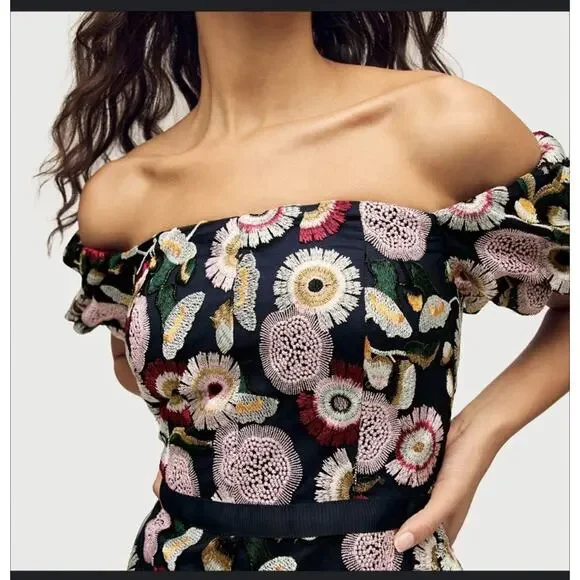 Sam Edelman Navy Blue Embroidered Floral Dress 14 NWT - Picture 2 of 8